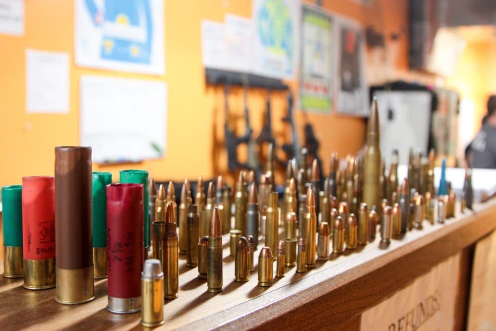 Bullets and shells on display at The Gun Range. (Dean Russell/Here &amp; Now)