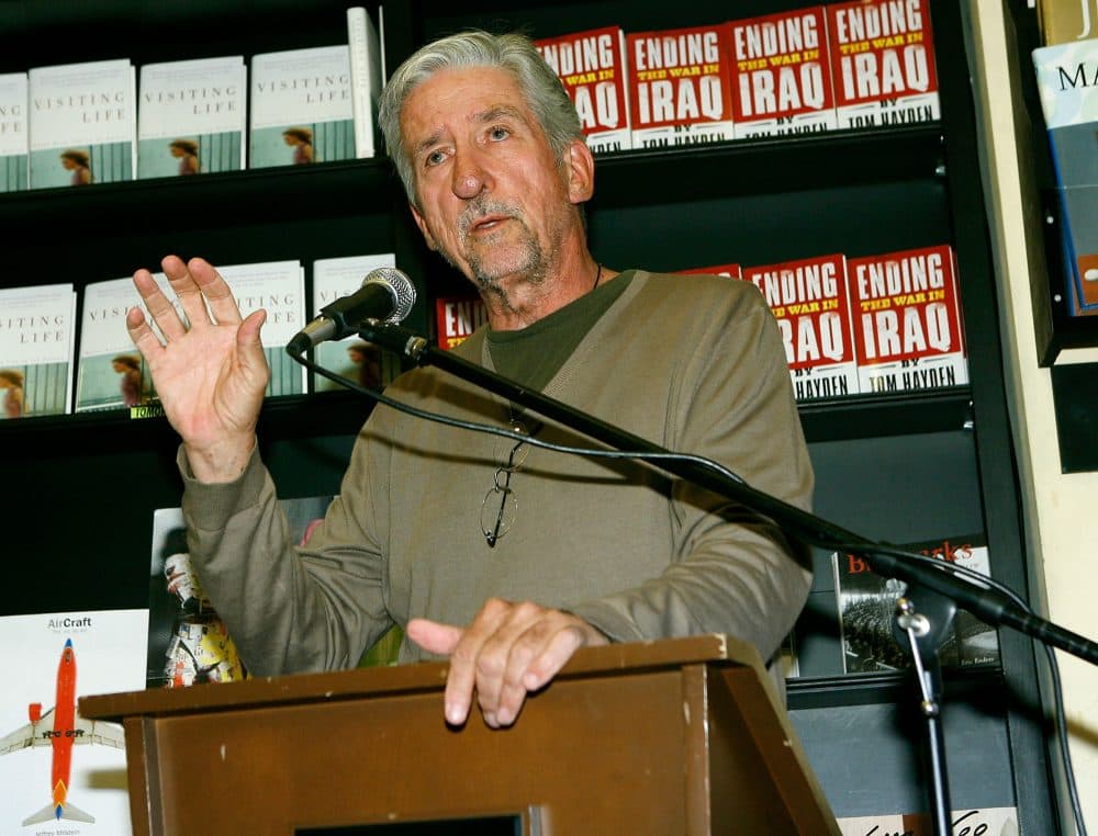 In this file photo, Tom Hayden speaks before signing copies of his book, &quot;Ending The War in Iraq,&quot; at a bookstore on June 24, 2007 in Los Angeles, California. (Michael Buckner/Getty Images)