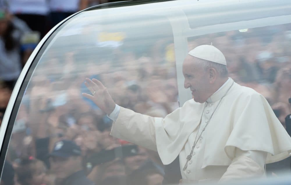 Pope Francis in popemobile at the Jasna Gora Monastery in Czestochowa, Poland, on July 28, 2016. (Filippo Monteforte/AFP/Getty Images)