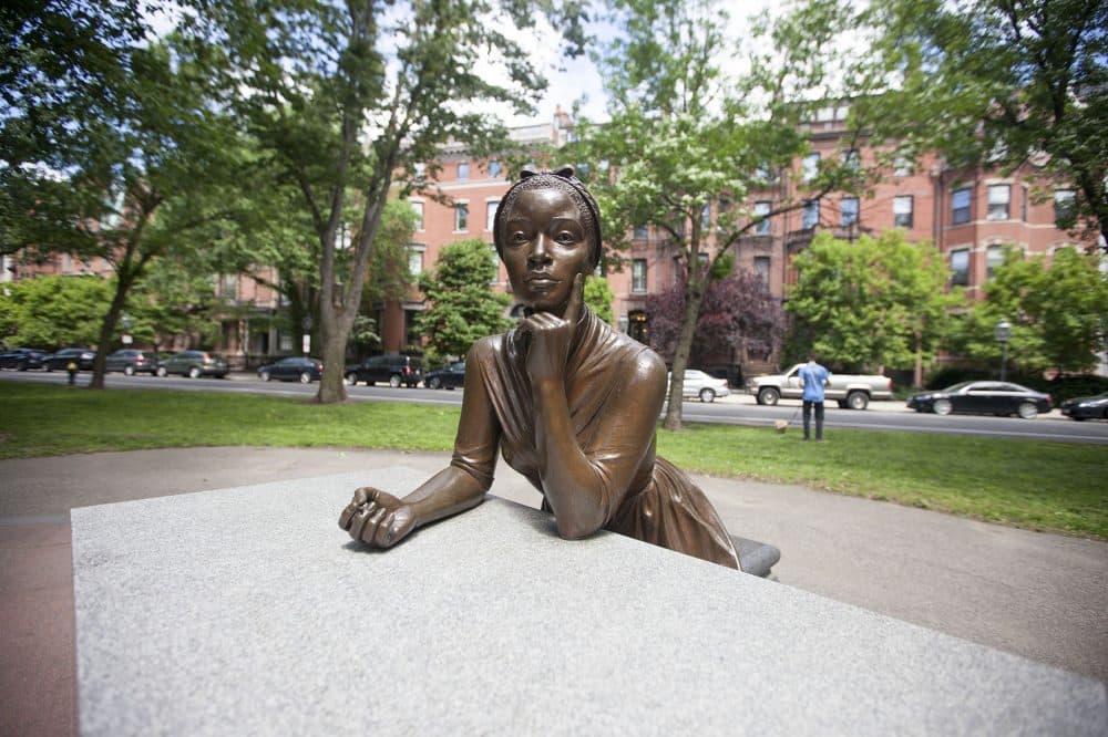 Statue of Phillis Wheatley is part of the Women's Memorial on the Commonwealth Ave Mall (Joe Difazio for WBUR)