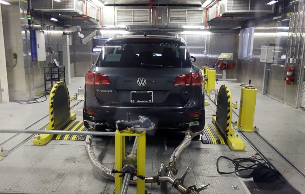In this Oct. 13, 2015, file photo, a Volkswagen Touareg diesel is tested in the Environmental Protection Agency's cold temperature test facility in Ann Arbor, Mich. (Carlos Osorio/AP)