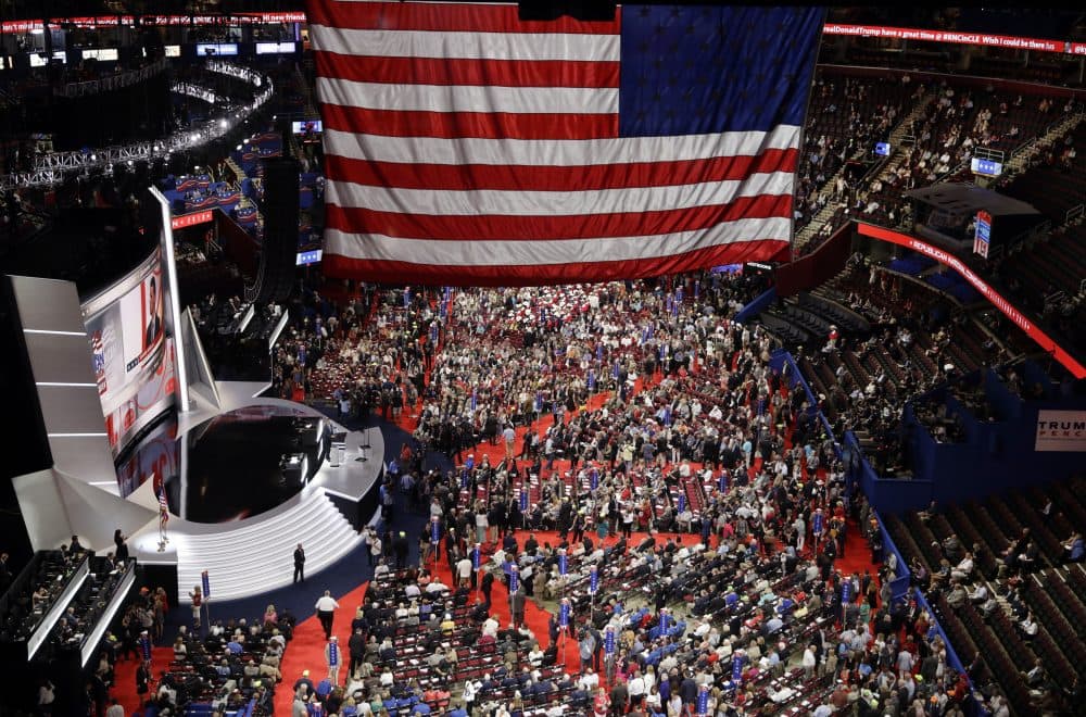 Delegates gather during first day of the RNC. (John Locher/AP)