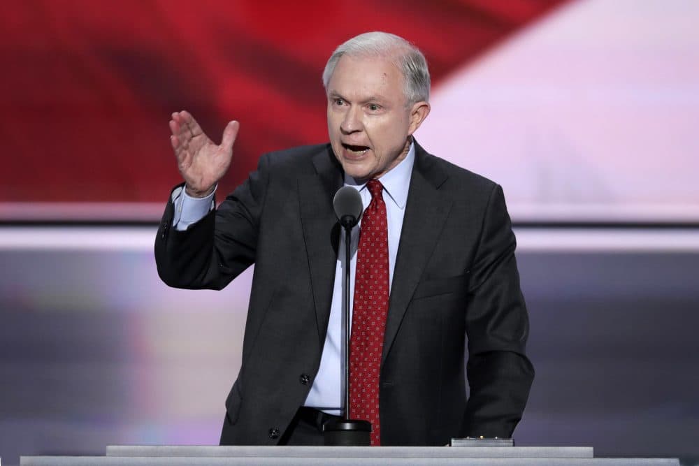 Sen. Jeff Sessions, of Alabama, officially nominates Donald Trump as the Republican candidate for president. (J. Scott Applewhite/AP)