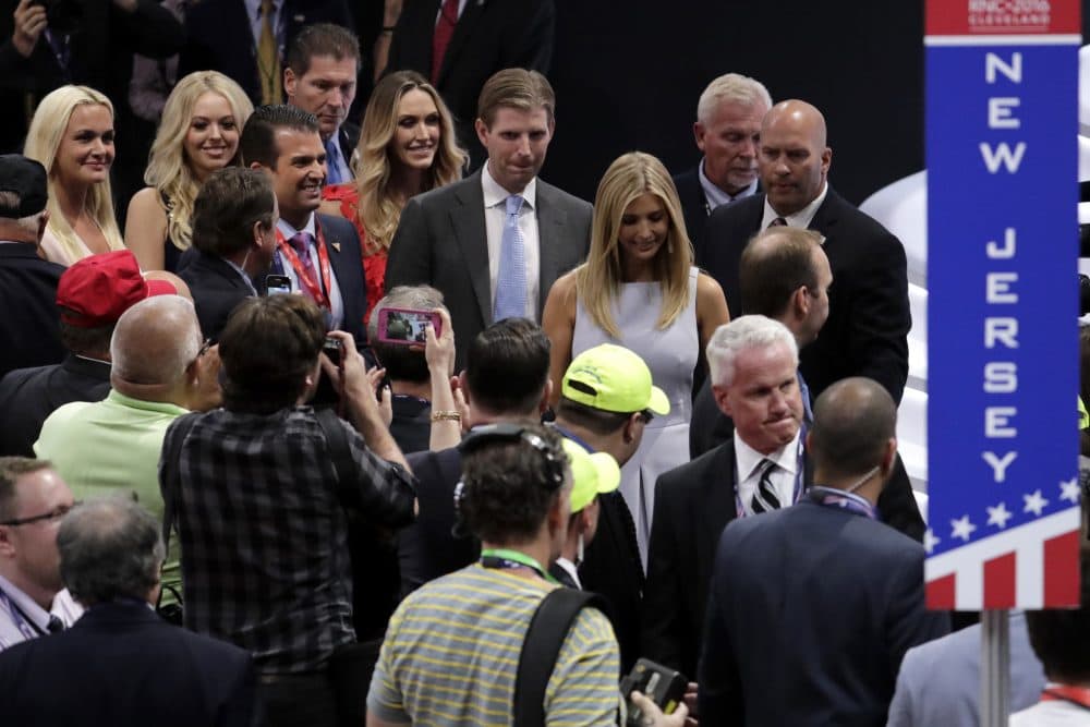 Members of Donald Trump's family head to the convention floor to stand with their home state of New York as Trump officially received the nomination for president. (J. Scott Applewhite/AP)