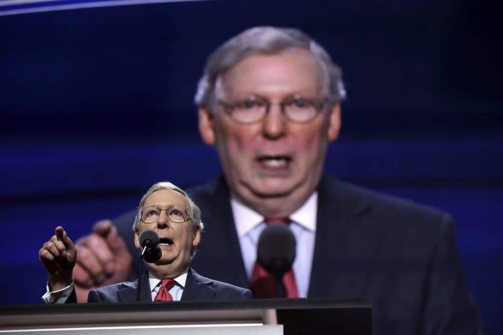 Majority Leader Mitch McConnell of Kentucky, speaks during the second day of the Republican National Convention in Cleveland, Tuesday, July 19, 2016. (AP Photo/John Locher)