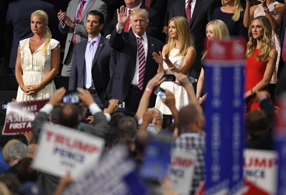 Republican presidential candidate Donald Trump is seen on the convention floor Wednesday night. (Mark J. Terrill/AP)