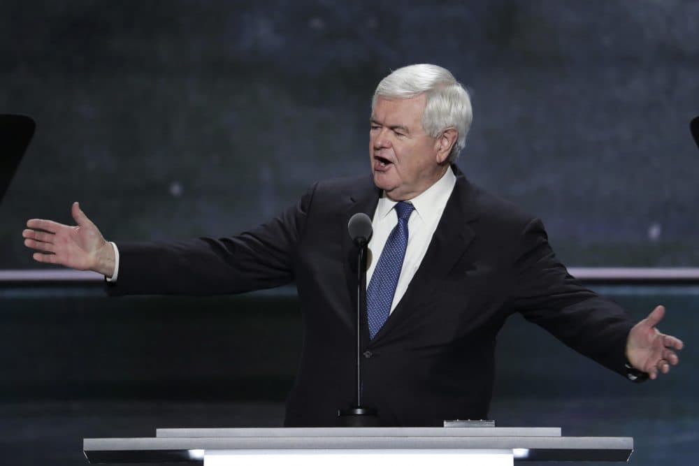Former House Speaker Newt Gingrich speaks Wednesday night. (J. Scott Applewhite/AP)