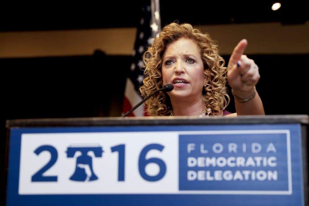 DNC Chairwoman, Debbie Wasserman Schultz speaks during a Florida delegation breakfast. She announced over the weekend she would be stepping down as chair after the convention. (Matt Slocum/AP)