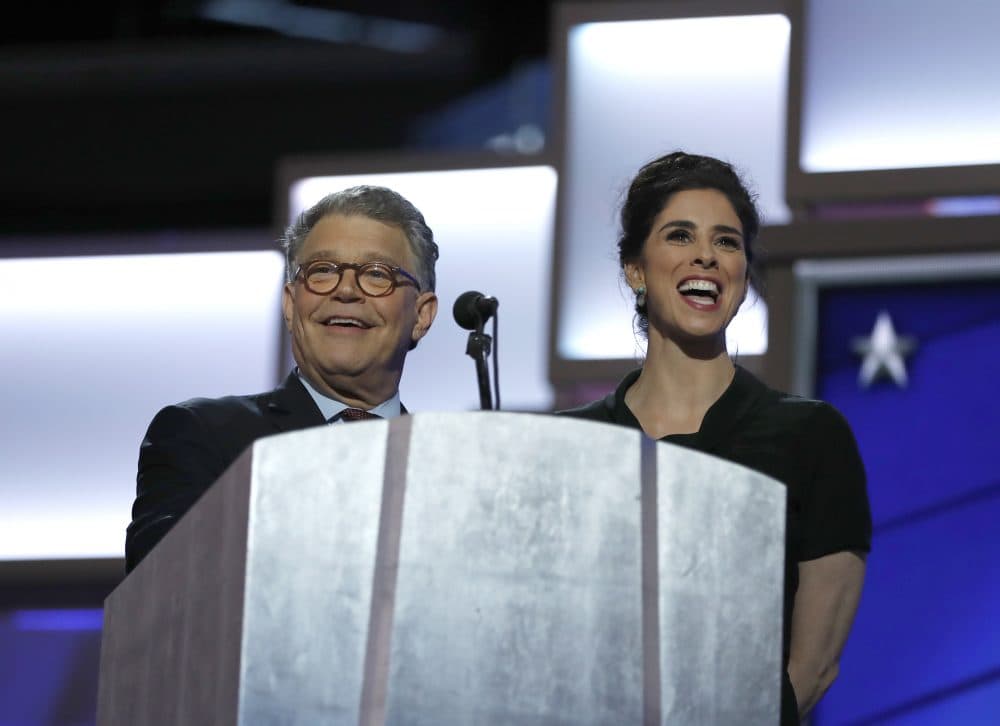 Sen. Al Franken and comedian Sarah Silverman at the DNC Monday. (Carolyn Kaster/AP)