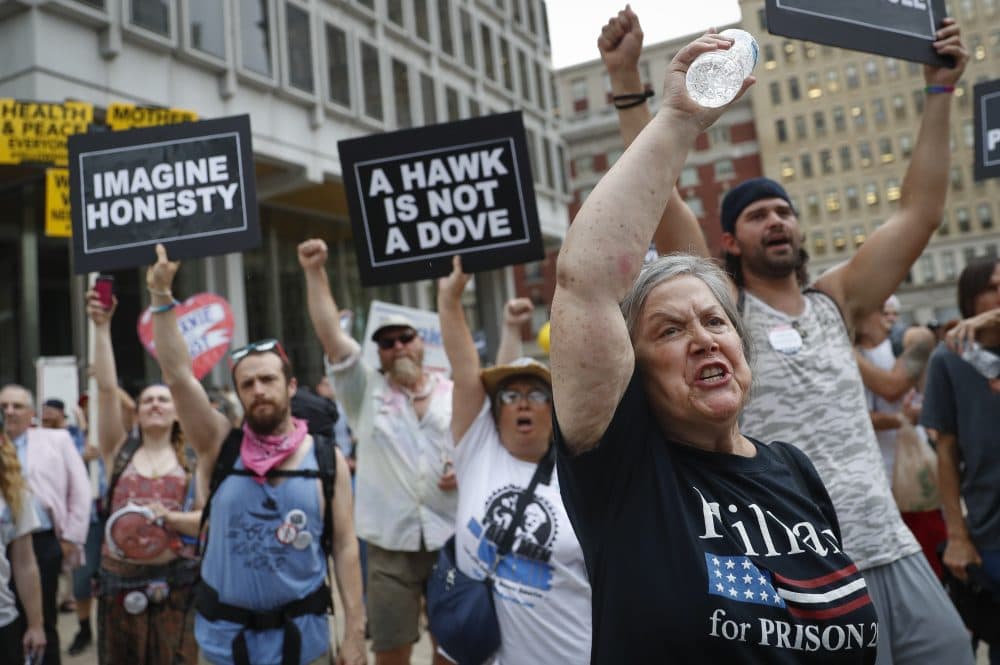 Supporters of Sen. Bernie Sanders cheer at a rally in Philadelphia, Thursday. (John Minchillo/AP)