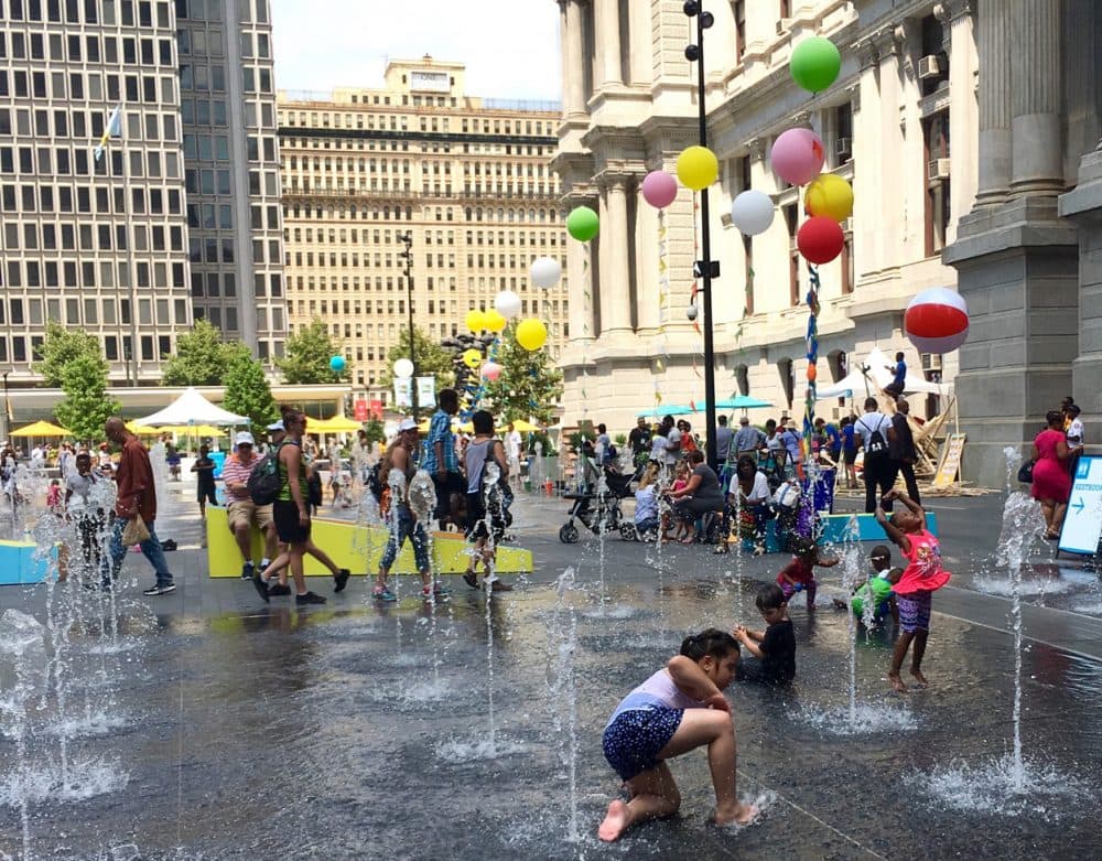 Children play outside of Philadelphia's City Hall during the DNC's only child-focused event. (Lisa Creamer/WBUR)