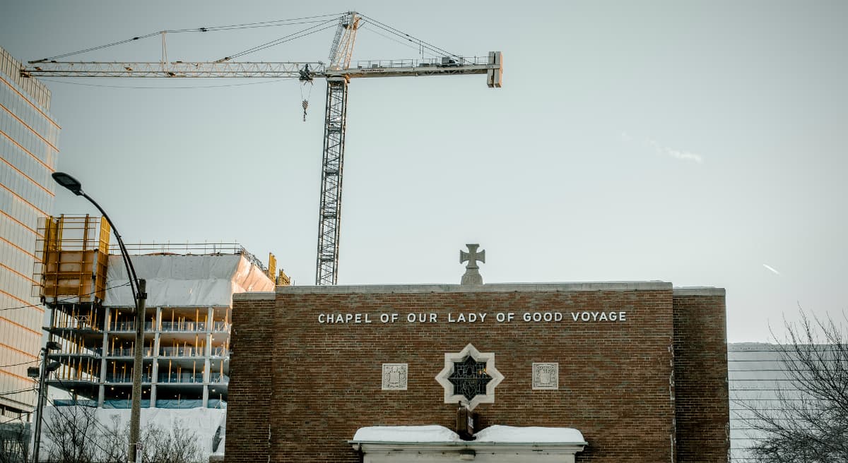 Just months before our wedding, developers announced plans to raze Our Lady of Good Voyage, the small Seaport chapel that was to host our ceremony. (MK Feeney/Flickr)