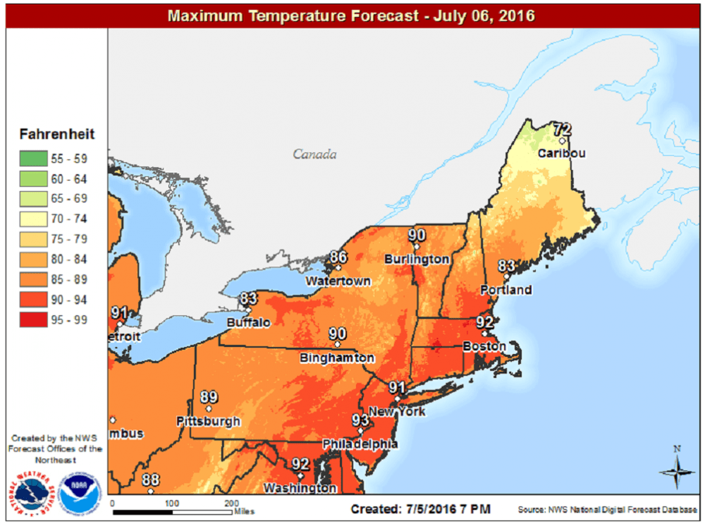 High temperatures expected for Wednesday. (Courtesy NOAA)