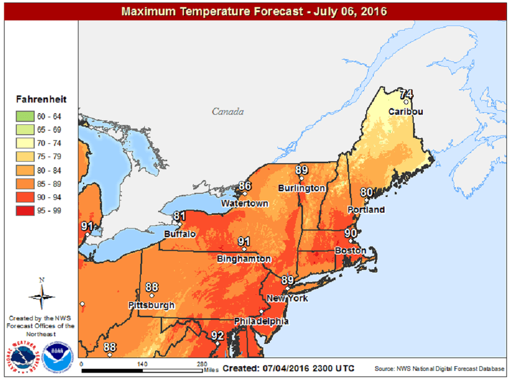 Hot temperatures on the way Wednesday afternoon. (Courtesy NOAA)