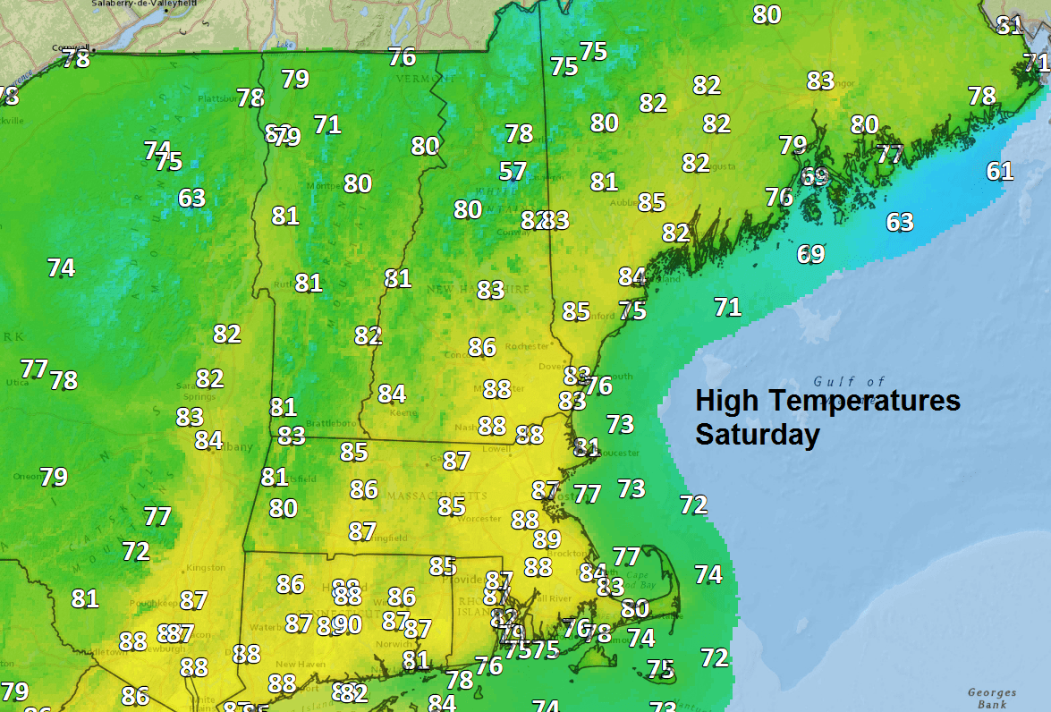 High temperatures expected Saturday. (Dave Epstein/WBUR)