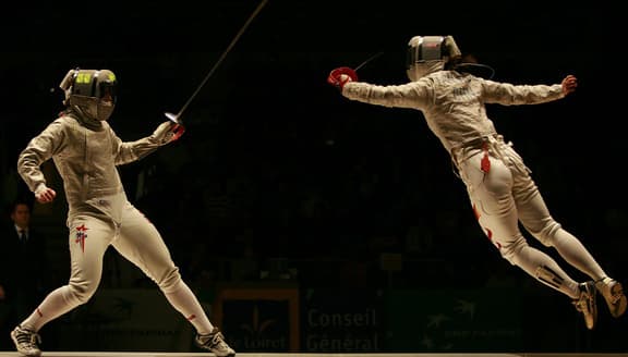 Sada Jacobson (right) competes during the 2008 Beijing Olympics. (Courtesy of Sada Jacobson)