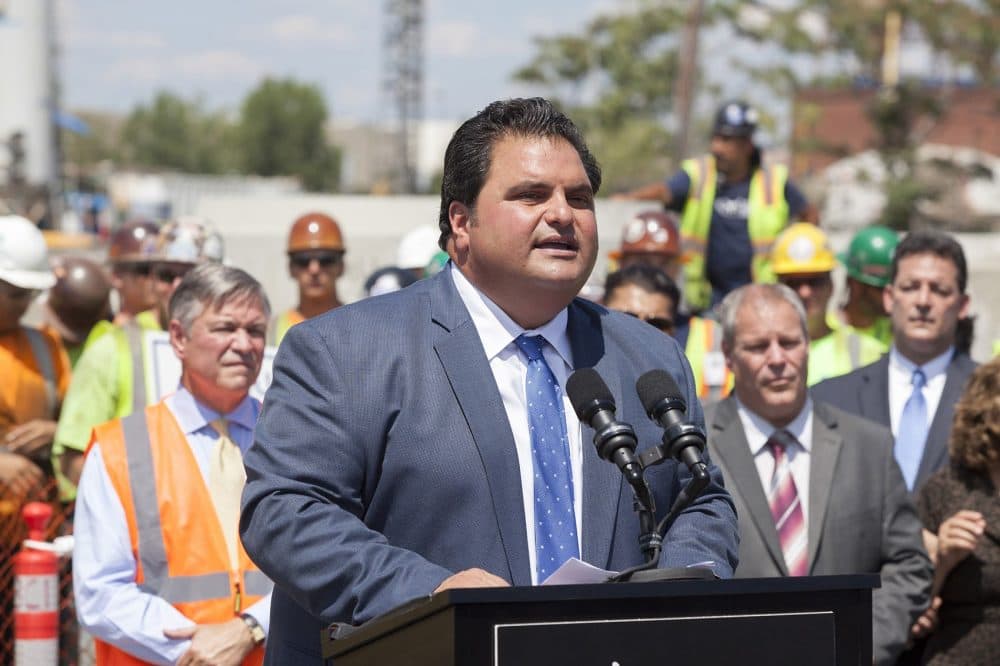 Everett Mayor Carlo DeMaria at the ground breaking of the $2 billion Wynn Casino in Everett. (Joe Difazio for WBUR)