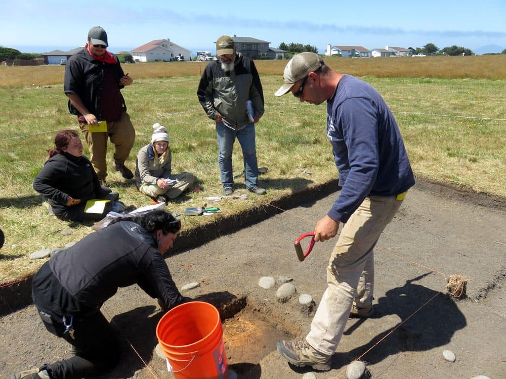 Southern Oregon University archaeology field school participants unearthed the remains of Miner's Fort in Curry County. The pioneer militia redoubt was besieged near the end of the Rogue River Indian War in 1856. (Tom Banse/Northwest News Network)