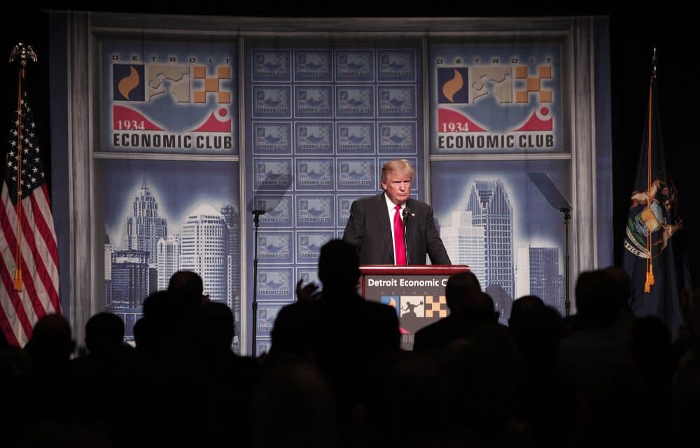 Republican presidential candidate Donald Trump delivers an economic policy address detailing his economic plan at the Detroit Economic Club on Aug. 8, 2016 in Detroit. (Bill Pugliano/Getty Images)