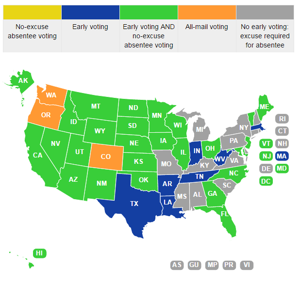 More than a majority of states allow for early voting in some form. (Courtesy National Conference of State Legislatures)