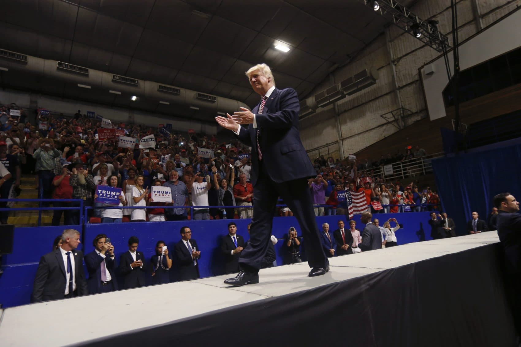 Republican presidential candidate Donald Trump arrives to speak at a campaign rally in Austin, Texas, Tuesday, Aug. 23, 2016. (Gerald Herbert/AP)