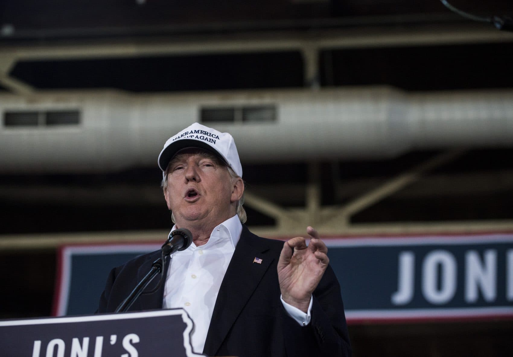 Republican presidential nominee Donald Trump speaks at the 2nd annual Joni Ernst Roast and Ride event on Aug. 27, 2016 in Des Moines, Iowa. (Stephen Maturen/Getty Images)