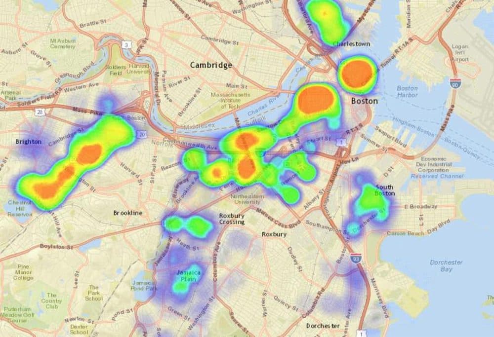 A heat map that depicts where moving truck permits have been issued. (Courtesy City of Boston)