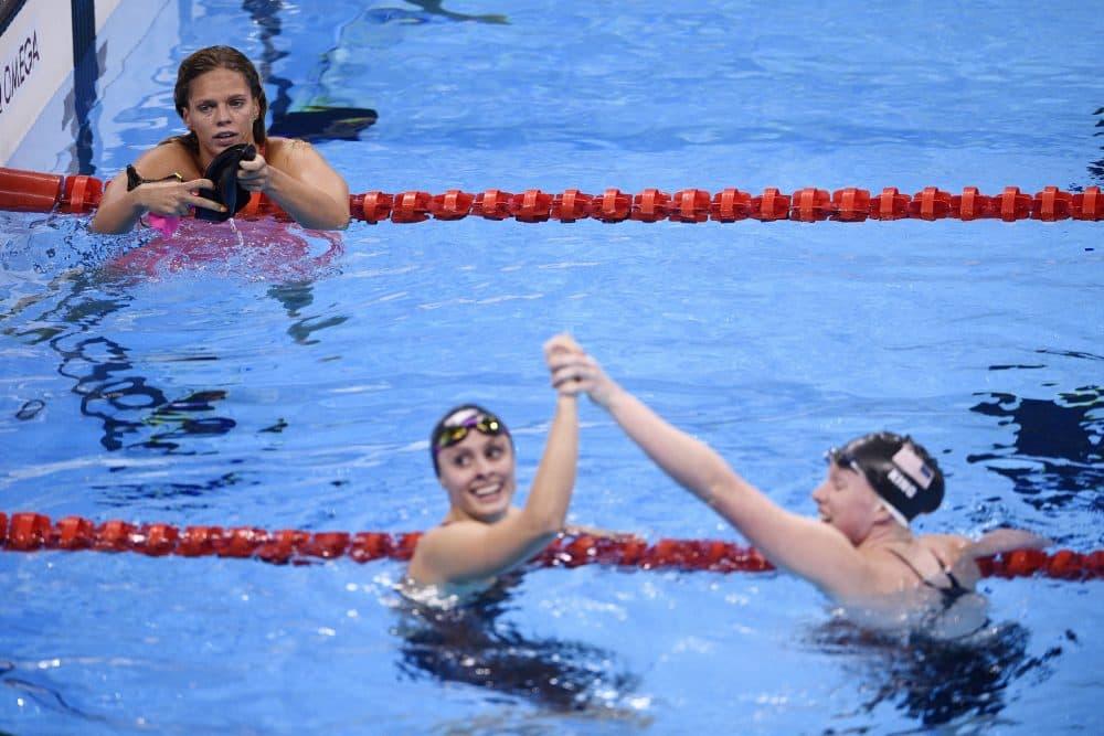 LIlly King (right) did not hold back in her condemnation of Yulia Efimova (left). (MARTIN BUREAU/AFP/Getty Images)