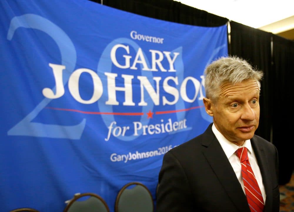 Libertarian presidential candidate Gary Johnson speaks to supporters and delegates at the National Libertarian Party Convention, Friday, May 27, 2016, in Orlando, Fla. (AP Photo/John Raoux)