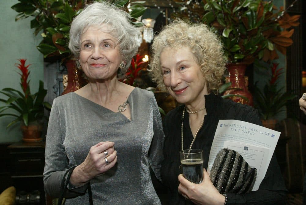 Alice Munro and Margaret Atwood speak together at New York's National Arts Club in 2005. (Diane Bondareff/Invision/AP)