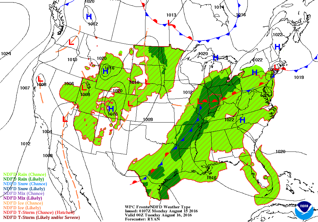 Monday evening rain will stay to the west of New England. (Courtesy NOAA)