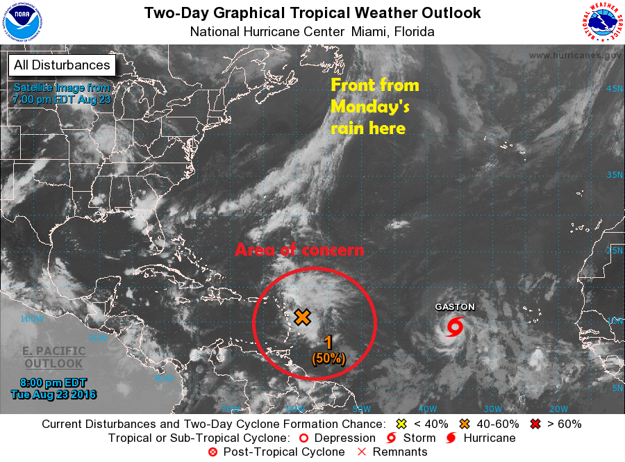 A weather disturbance in the Atlantic may cause issues for the southeast this weekend. (Courtesy NOAA)