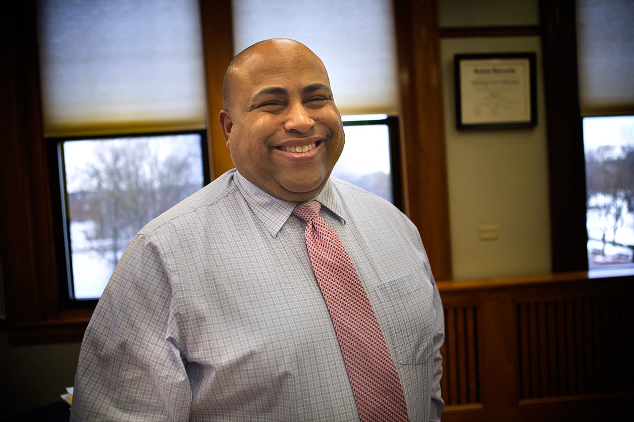 Lawrence Mayor Daniel Rivera in his City Hall office. (Jesse Costa/WBUR)