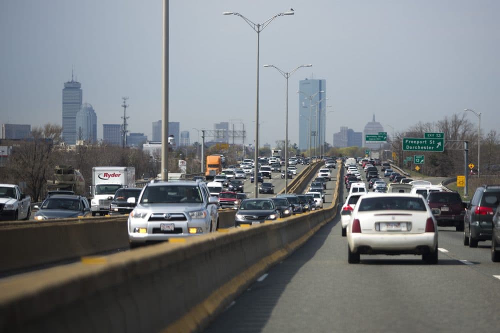 The city of Boston will soon test self-driving cars in Boston. Pictured: Afternoon traffic on the Southeast Expressway. (Jesse Costa/WBUR)