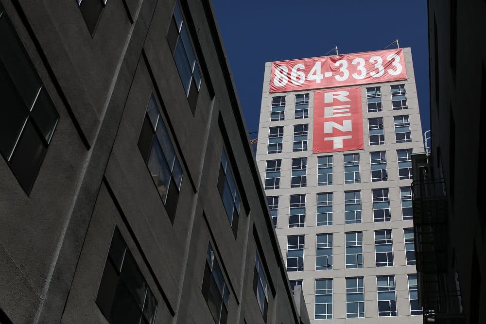 A large &quot;rent&quot; banner is posted on the side of an apartment building on June 15, 2012 in San Francisco, Calif. (Justin Sullivan/Getty Images)