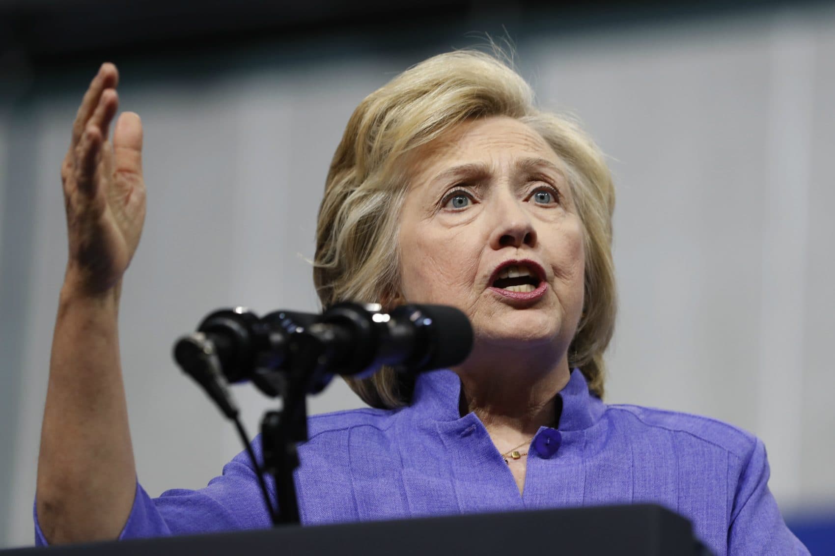 Democratic presidential candidate Hillary Clinton speaks at a campaign event at Riverfront Sports in Scranton, Pa., Monday, Aug. 15, 2016. (Carolyn Kaster/AP)
