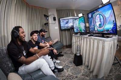 Richard Sherman playing Call of Duty: Black Ops 3. (Dave Kotinsky/Getty Images for Activision)