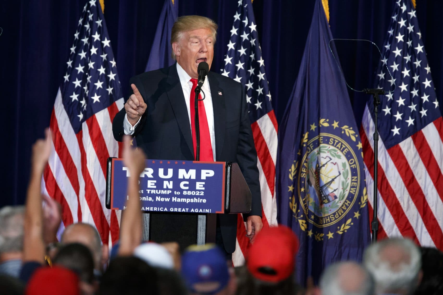 Republican presidential candidate Donald Trump speaks during a campaign rally at Laconia Middle School Thursday in Laconia, N.H. (Evan Vucci/AP)