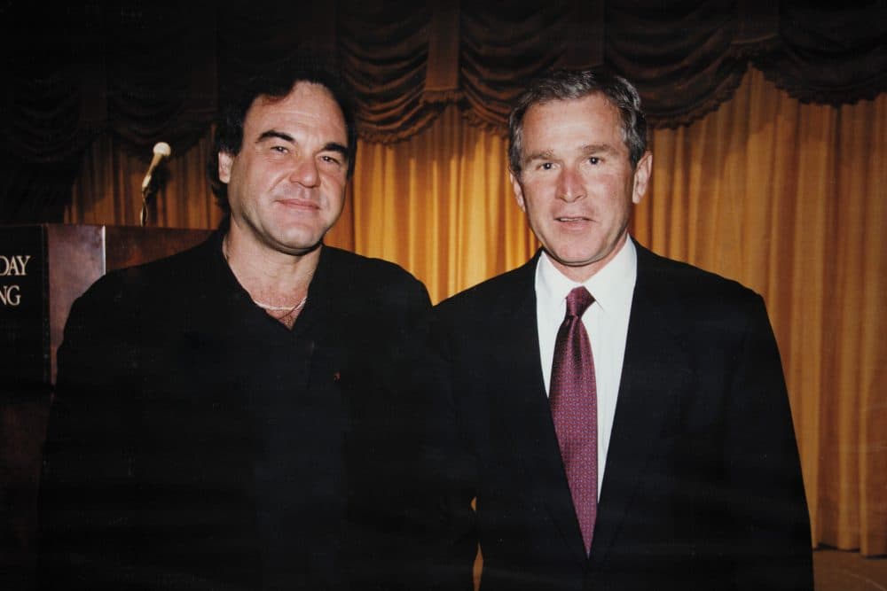 Oliver Stone at a 1998 Republican breakfast fundraiser in Beverly Hills. He'd gone there at the invitation of a friend to hear George W. Bush speak because the latter was being discussed as a possible presidential contender and Stone &quot;wanted to see what he was about.&quot; (Courtesy of Oliver Stone and Ixtlan Productions)