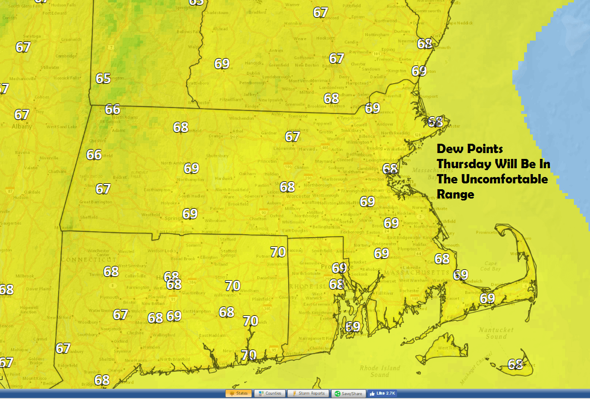 High dew points on Thursday will make it feel uncomfortable (Dave Epstein/WBUR)