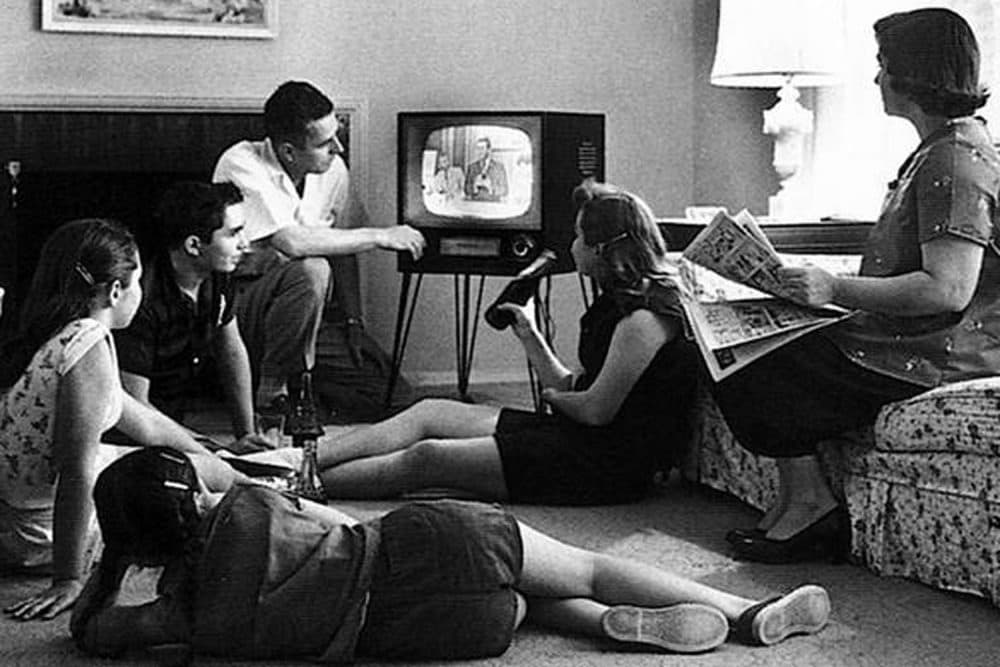 Family watching television, circa 1958. (Evert F. Baumgardner, National Archives and Records Administration/Wikimedia)