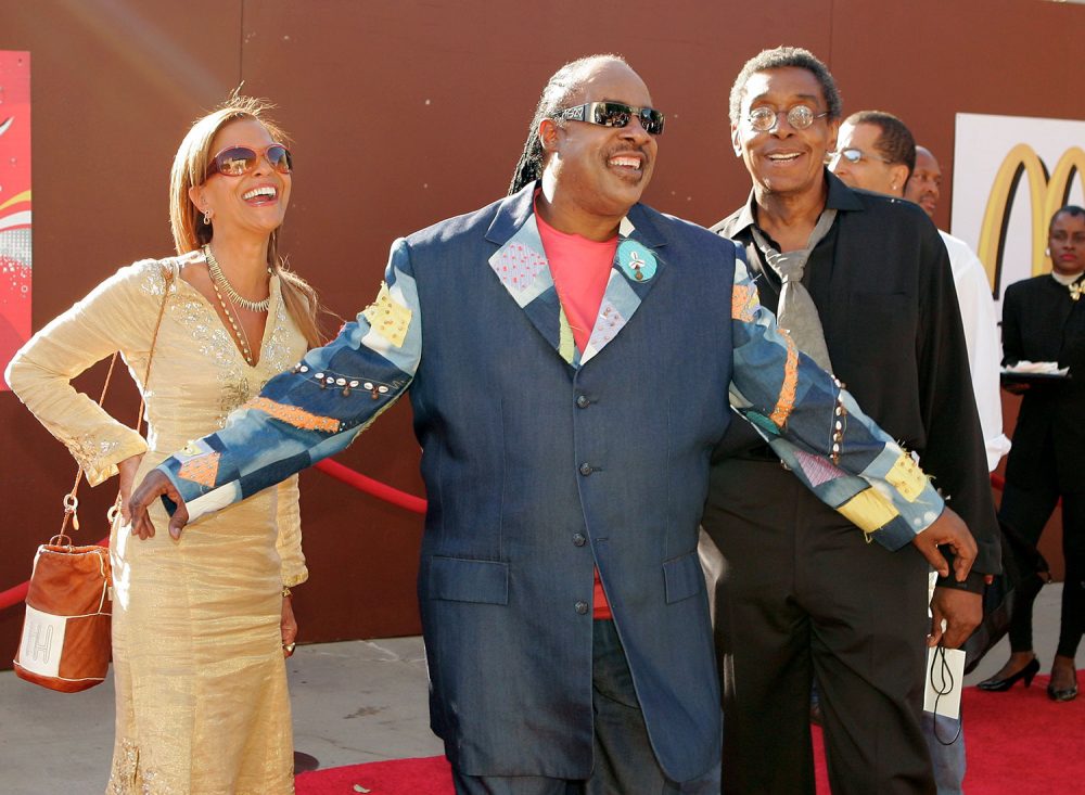 Sylvia Rhone with Stevie Wonder (center) and producer Don Cornelius at the 2005 Soul Train Lady of Soul Awards. (Mark J. Terrill/AP)
