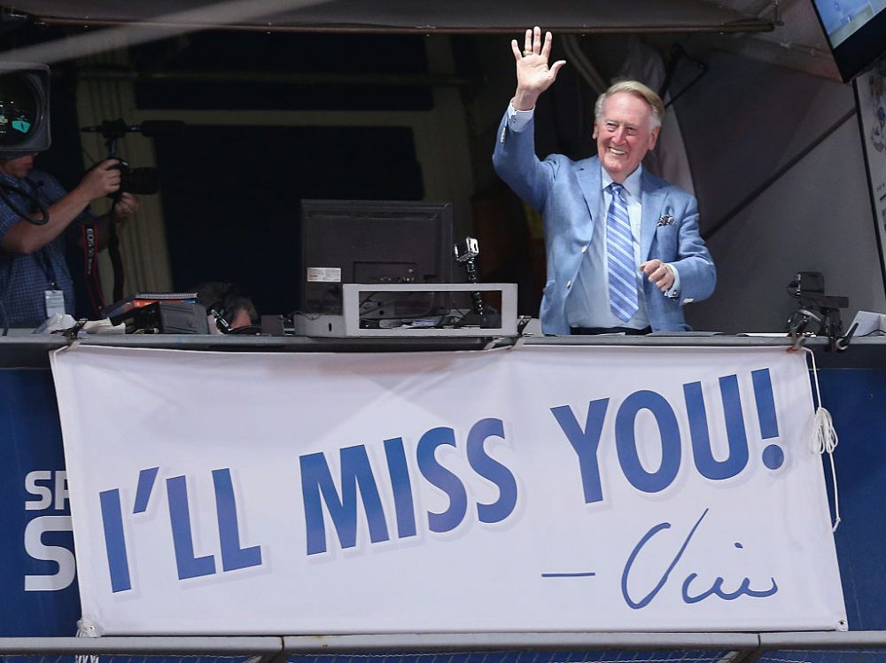 &quot;Vin Scully earned that trust from fans of the Dodgers, and now those fans have my sympathy, because play-by-play announcers who can do that don’t often come along,&quot; writes Bill Littlefield. (Stephen Dunn/Getty Images)