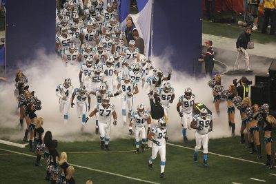 The Panthers enter Super Bowl XXXVIII. Would the cappuccino machine have led them to victory? &quot;Of course we would’ve won. But the way it was now, there was disgruntled veterans that were lacking in energy, and it was just enough to lose by three points to the Patriots,&quot; Gross says. (Ronald Martinez/Getty Images)