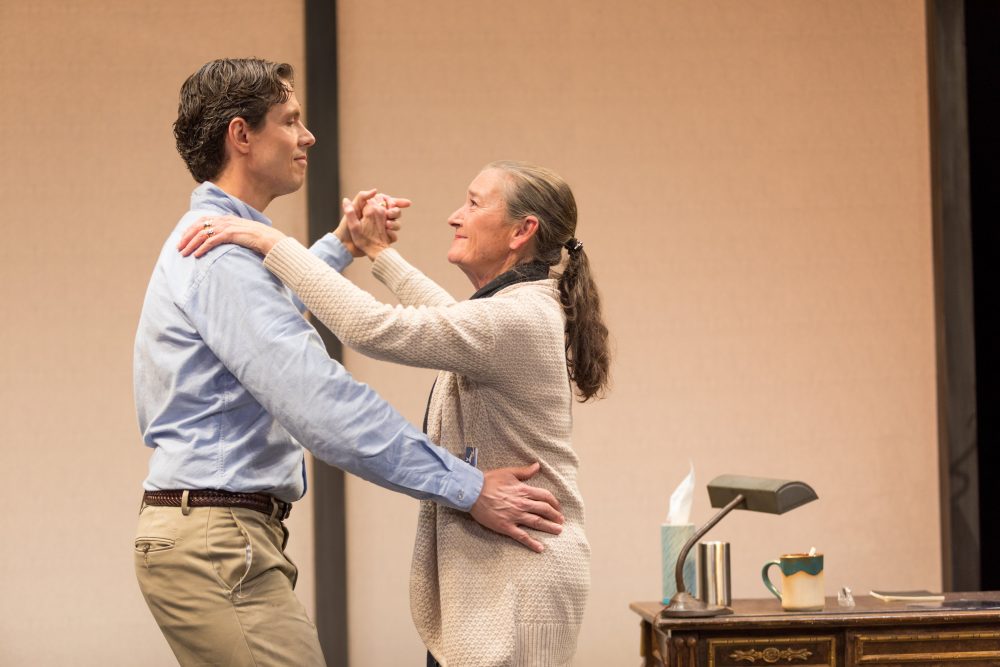 Nancy Carroll as Claire and Lewis Wheeler as Julian in Stoneham Theatre's &quot;Uncanny Valley.&quot; (Courtesy Nile Hawver/Nile Scott Shots)