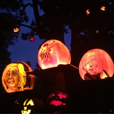 Pumpkins with the likeness of Hilary Clinton and Donald Trump were among the 5,000 jack-o-lanterns on display over the weekend at the &quot;Jack-O-Lantern Spectacular&quot; at the Roger Williams Park Zoo in Providence, Rhode Island. (Ashley Bailey)