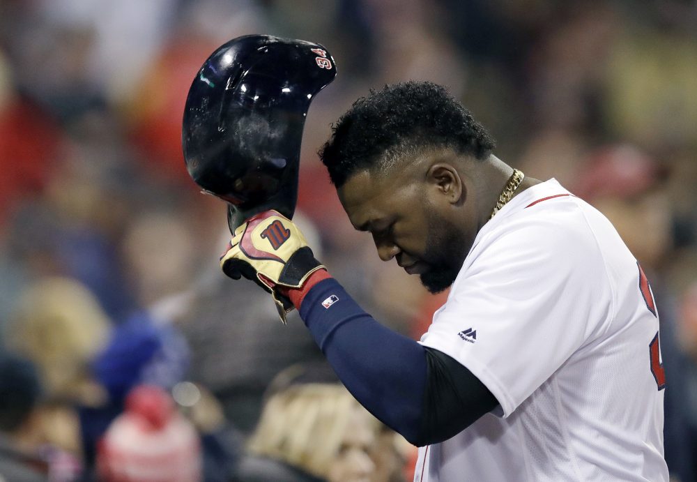 Ortiz returns to the dugout after grounding out during the fourth inning in Game 3 of baseball&#039;s American League Division Series against the Cleveland Indians on Monday. (Charles Krupa/AP)