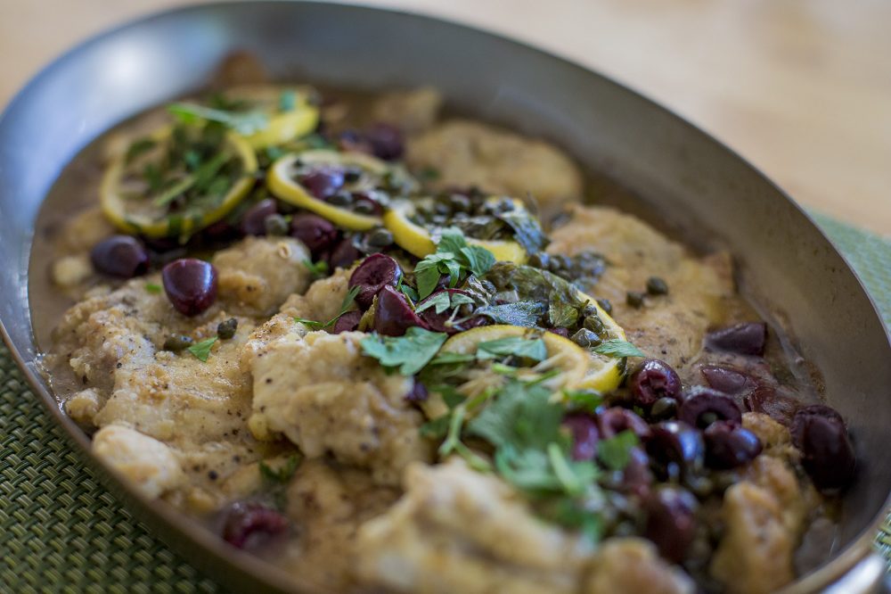 Kathy's sautéed chicken with lemon, capers and olives. (Jesse Costa/WBUR)