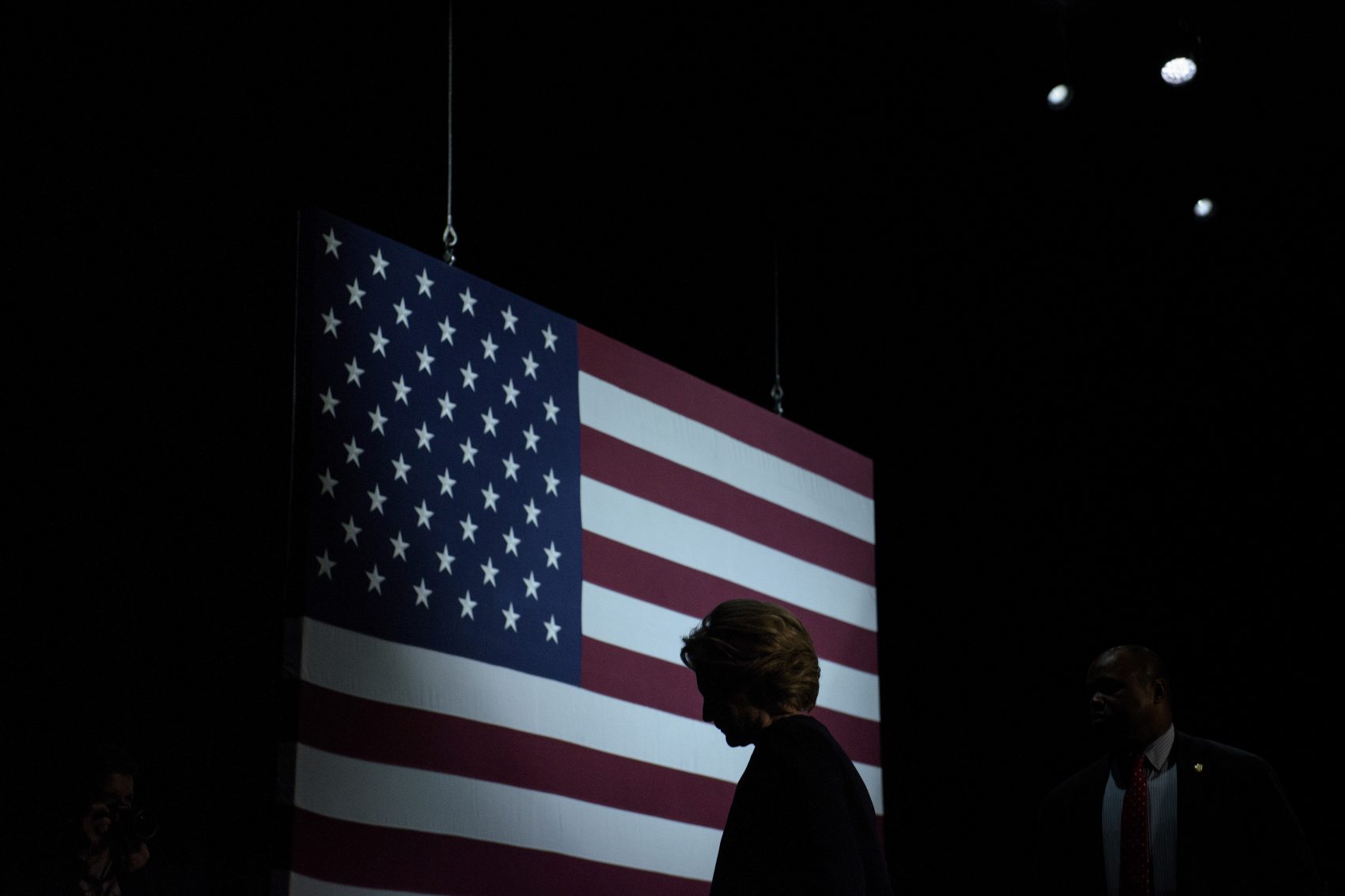 Democratic presidential nominee Hillary Clinton leaves after speaking to supporters during a fundraiser at the Civic Center Auditorium Oct. 13, 2016 in San Francisco. (Brendan Smialowski/AFP/Getty Images)