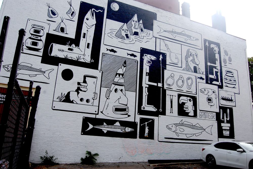Mural by Grotesk at 171 Dudley St., Boston. (Greg Cook)